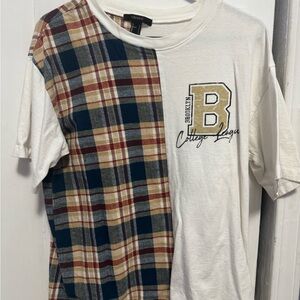 Forever 21 Plaid Patchwork Tee - Navy and Cream